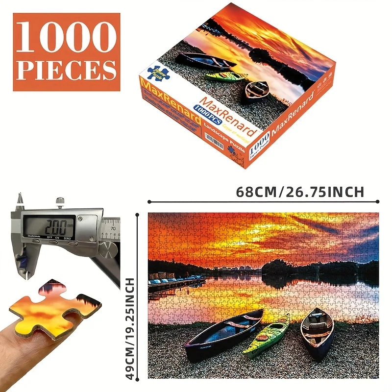 Premium 1000-delige zonsondergang-kano-puzzel |   19,25x26,75 inch grote volwassen puzzel voor volwassenen, woondecoratie kunst of cadeau-idee
