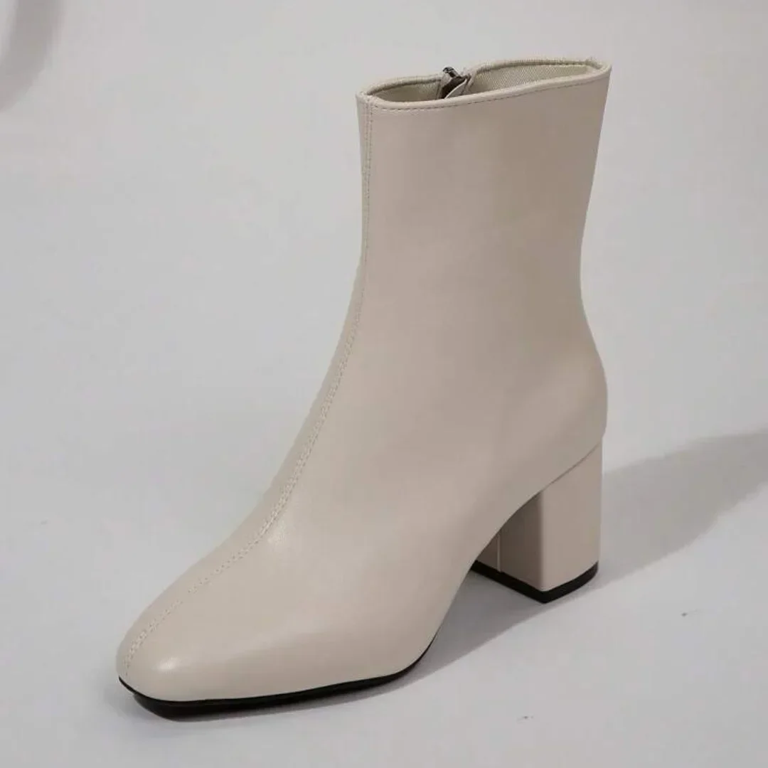 Damen-Stiefeletten für den Winter mit seitlichem Reißverschluss, dehnbarem mittlerem Absatz, großer Größe, kurzer Stiefelette, modische spitze Schuhe, Botas De Mujer – Detail 23