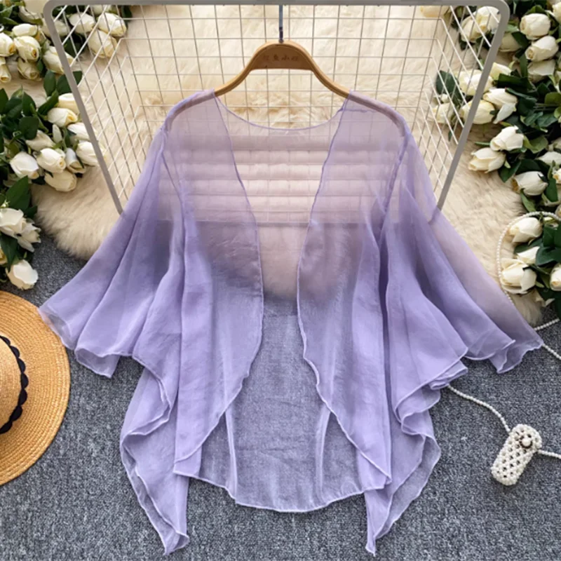 Extrem schlichter Stil, einfarbig, Netz-Cardigan, Schal, Damen-Sommer-Neuheit, lockeres, süßes Sonnenschutz-Shirt, Top, trendig, C475