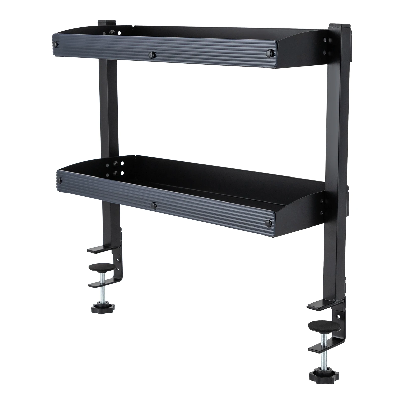 2-Tier Clamp-On Desk Shelf Organizer,Black Space-Saving Storage Rack w/Clamping Mechanism,Perfect for Standing Desk Installation