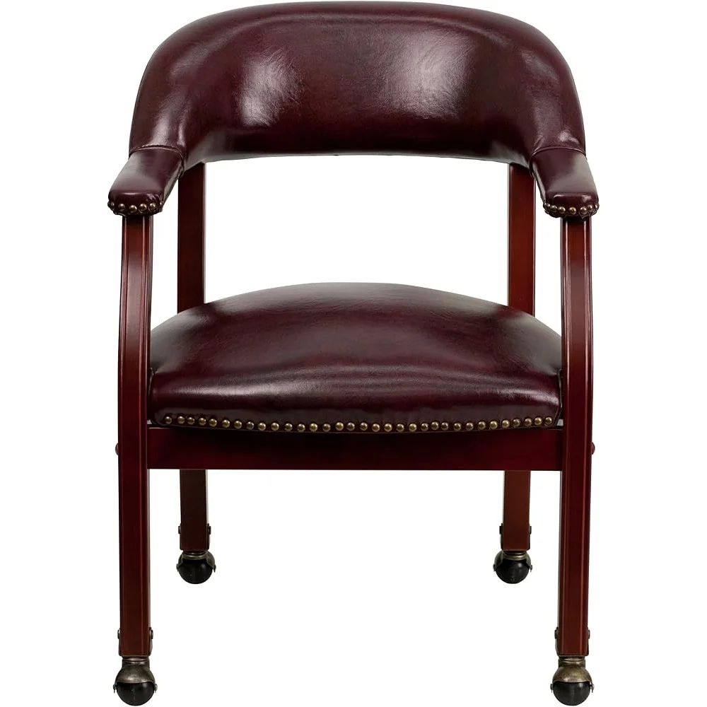 Luxurious Vinyl Conference Chair Casters Solid Mahogany Frame Durable Classic Design Ideal Office Library Waiting Area