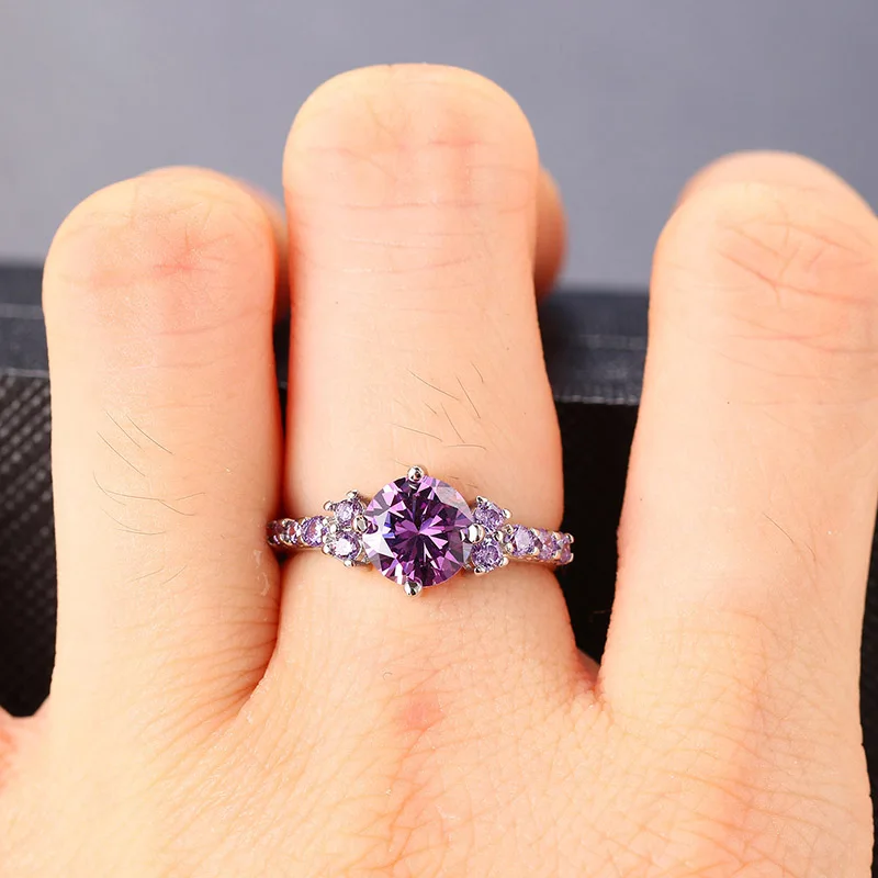 ZHOUYANG Purple Crystal Rings For Women Trend 2024 Zircon Silver Color Promise Ring Accessories Wedding Bidal Gifts Jewelry R492