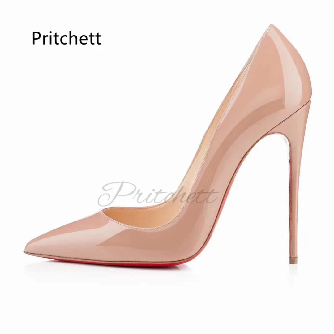 

Women Shoes Patent Leather High Heels Sexy Pointed Toe 12Cm Pumps Elegant Versatile Wedding Dress Shoes Nude Black Stiletto Shoe