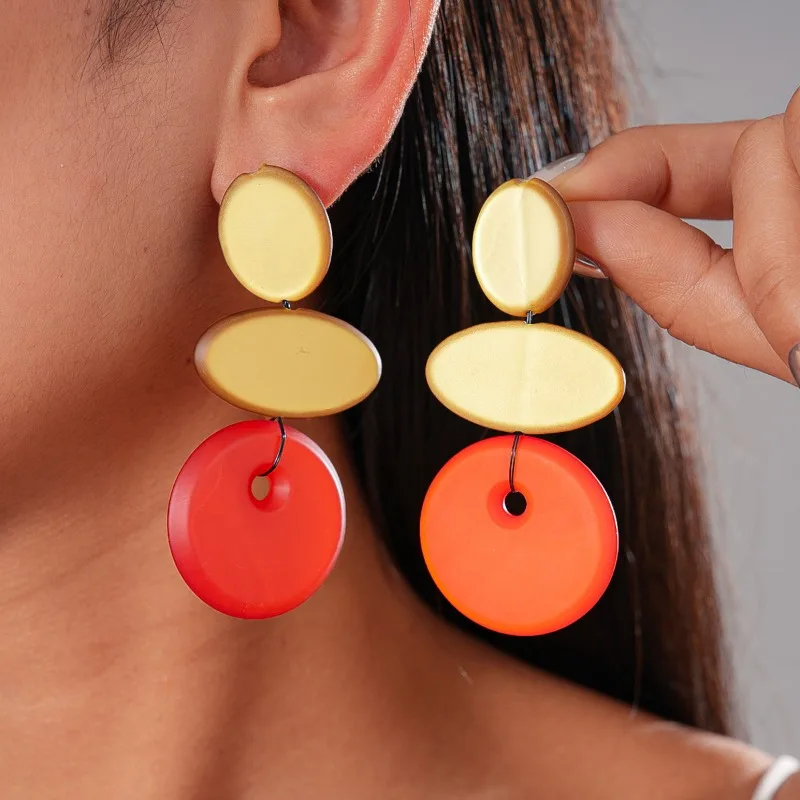 

Personalized Resin Round Oval Silver Needle Earrings, Ethnic Style Fashionable Women Retro Jewelry Trendy Party Accessories