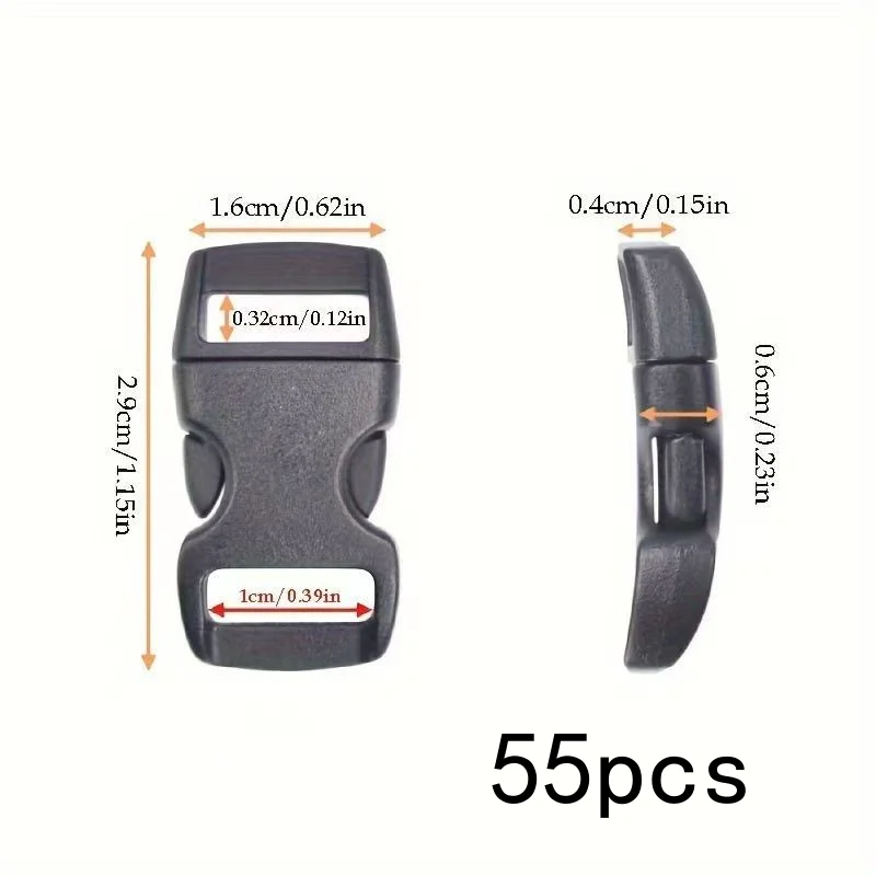 55 Sets Heavy-Duty Black Side-Release Buckles Arc Structure Strong Fastening for Outdoor Strap/Luggage Worker Essential Kit
