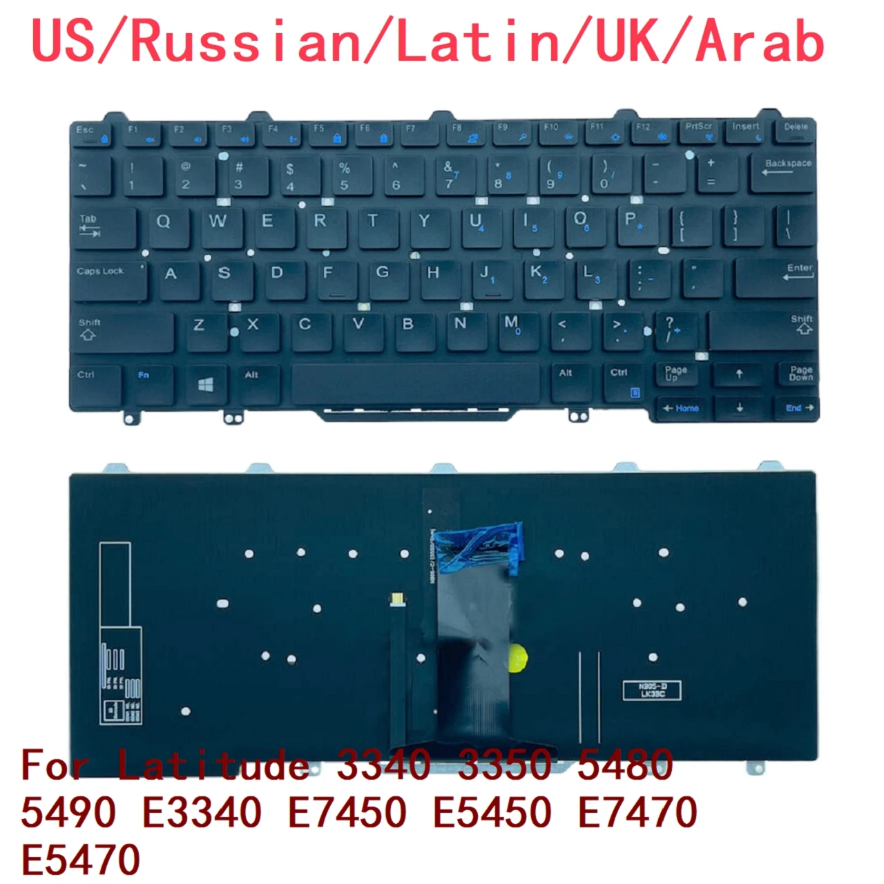 New US Russian Latin UK Arab Laptop Backlit Keyboard For Dell Latitude 3340 3350 5480 5490 E3340 E7450 E5450 E7470 E5470