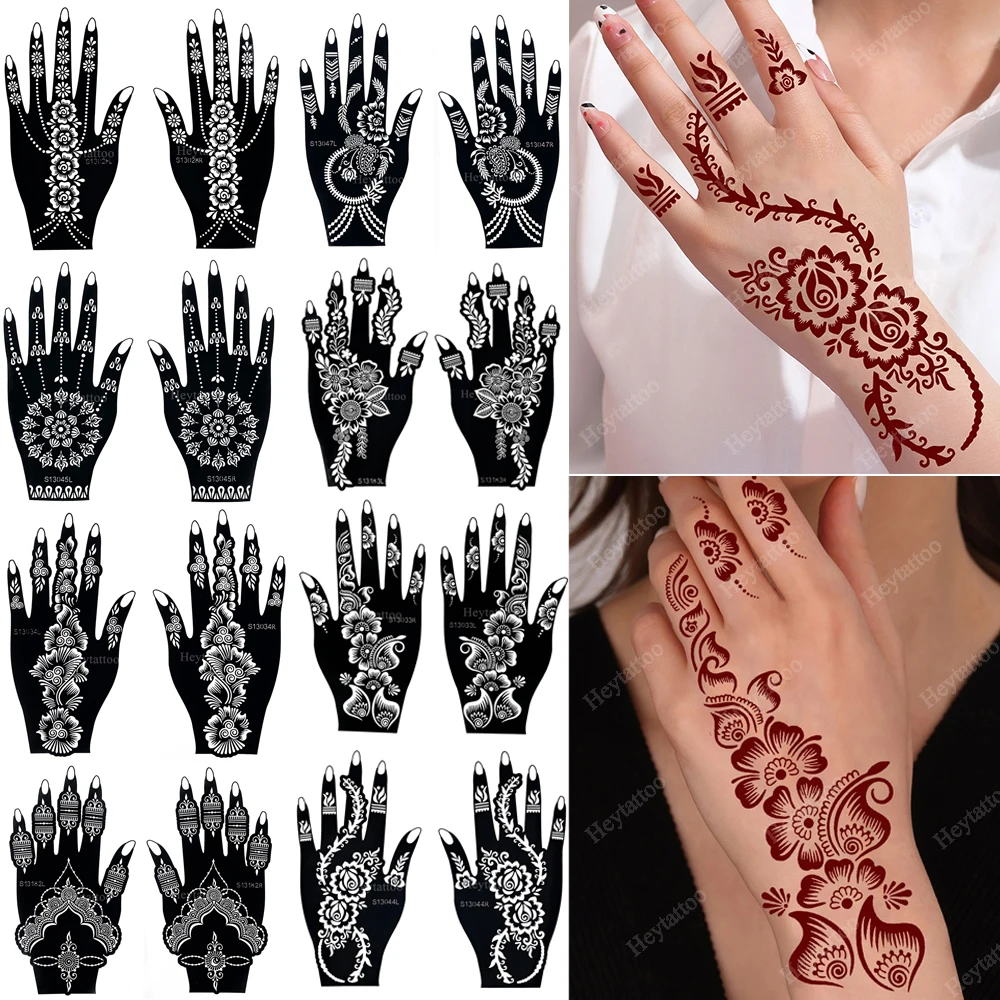 

Flower Pattern Tattoo Stencils for Women Hollow Henna Tattoo Stencils for Hand Fingers Reusable Tattoo Templates Tattoo Tools