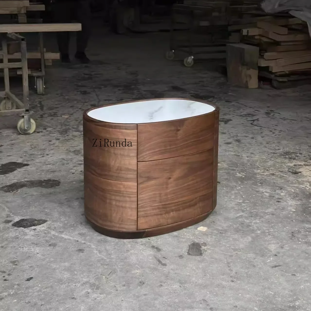 French retro design bedside table with tree knot leather surface ancient style solid wood bedside table