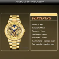 Forsining Fashion Blue Hands Waterproof Men's Mechanical Watch Male Clock Luxury White Golden Display Stainless Steel Moonphase