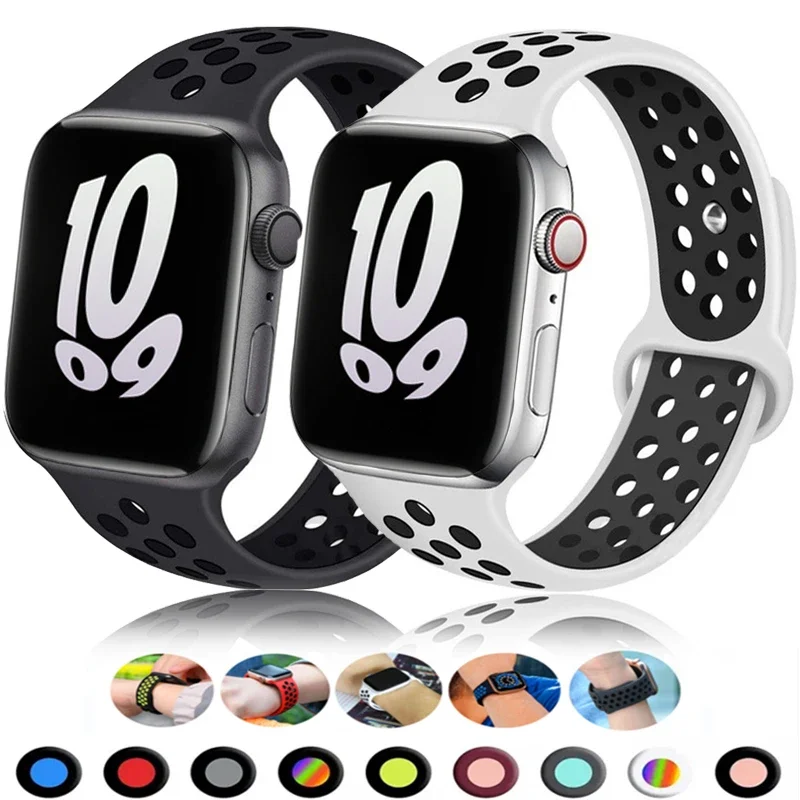 สายรัดข้อมือแบบสปอร์ตสำหรับ Apple Watch ขนาด 46 มม. 44 มม. 40 มม. 42-38-41 มม. 45 มม. สายรัดระบายอากาศได้ดี สำหรับ iWatch Series 10 9 8 7 6 SE 5 3 Ultra 2 49 มม.