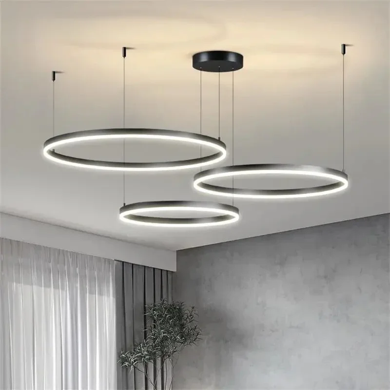 

Minimalist Modern Led Home Brushed Rings Ceig Mounted Chandelier Lighting Hanging Lamp Gold&Black Color