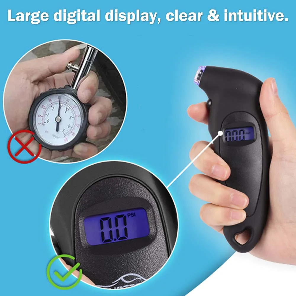 150PSI Car Portable Digital LCD Tyre Air Pressure Gauge Tester Handheld Backlight High Precision Tire Monitoring Safety Tool