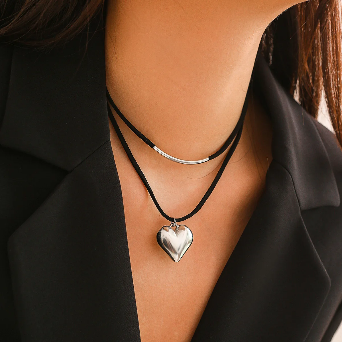Women's Elegant Layered Heart Pendant Necklace, Party Gift
