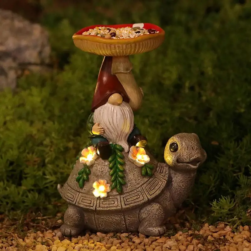 Cute Solar Turtle Lamp Garden Gnome Bird Feeder 300mA Resin Creative Succulent Turtle Courtyard Light For Family Gatherings