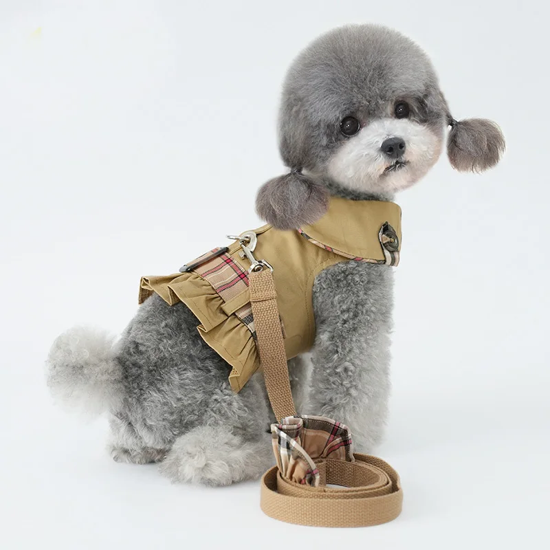 

Luxury Dog Collars Harness Skirt Chest Strap Leash Walking Dog Cat Vest Clothes Teddy Yorkshire Schnauzer Maltese Dog Supplies