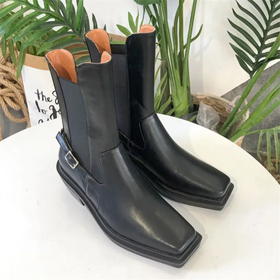 Modne Chelsea Boots kobiet 2024 kwadratowe noski gruby obcas botki Mujer damskie wsuwane jesienne botki kowbojskie designerskie botki