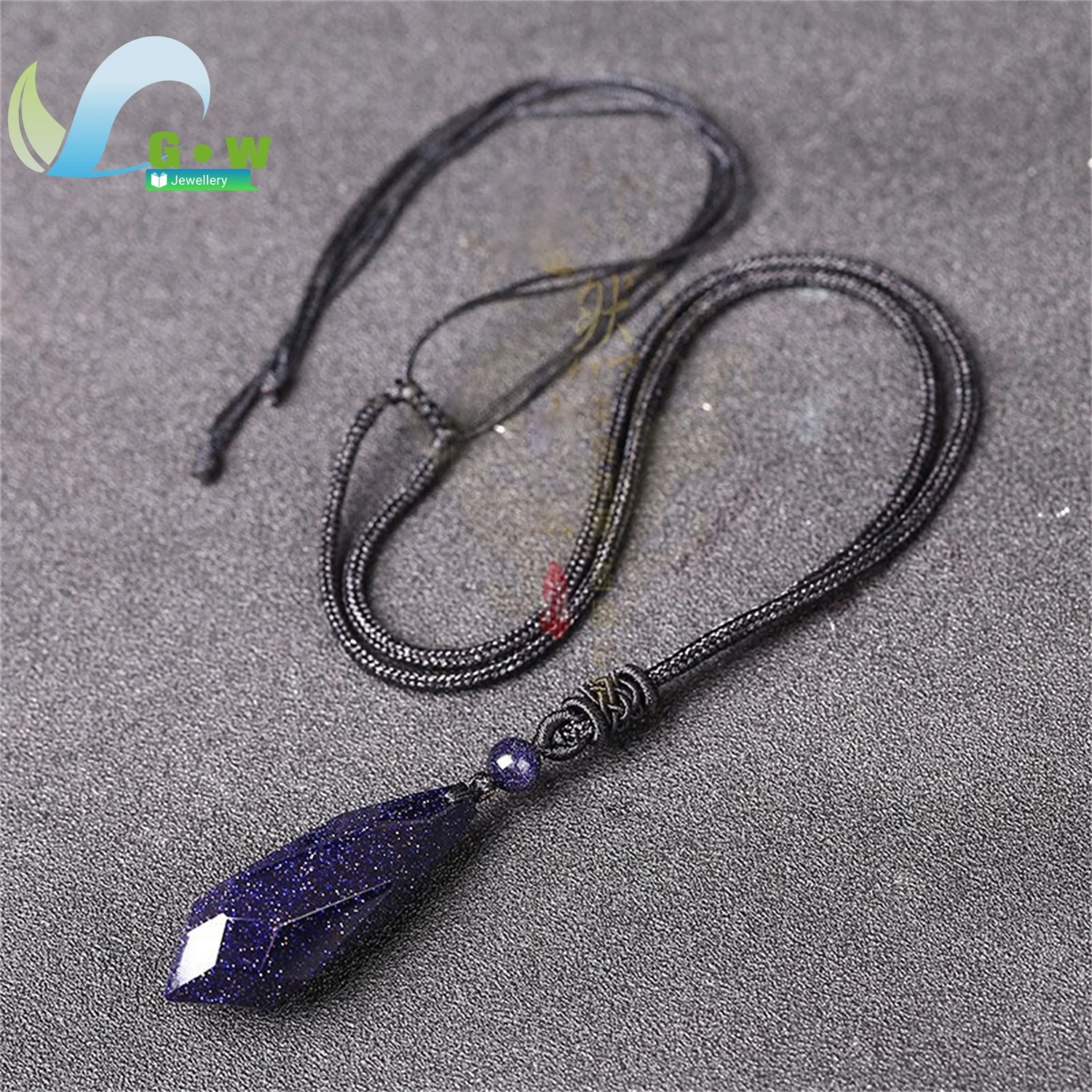 

Natural Obsidian Blue Sandstone Angel Tear Pendant Couple Necklace Minimalist Simple Style Unisex Matching Set Romantic Gift