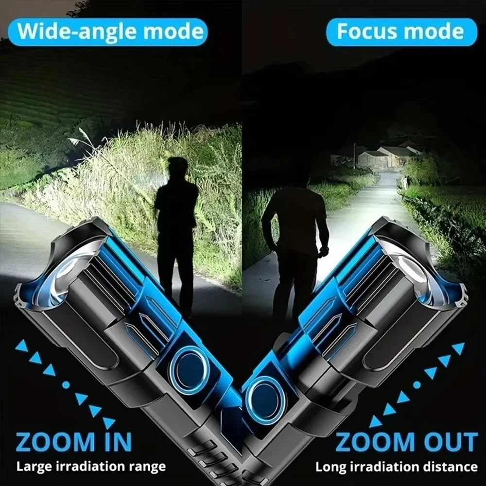 NUOVE torce portatili portatili con zoom telescopico Lanterna di emergenza ricaricabile USB a LED super luminosa per il campeggio all'aperto