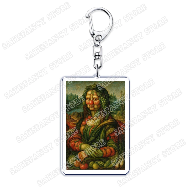Vintage Giuseppe Arcimboldo Keychain for Accessories Renaissance Fruit Portrait Face Allegory Keyring Jewelry Fans Friends Gifts