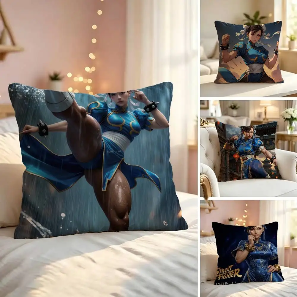 F-Fighting G-Game Street Fighter Chun Li Square Double-Sided printed Pillow Case Bedroom Bedside Pillow Sofa Cushion Cover
