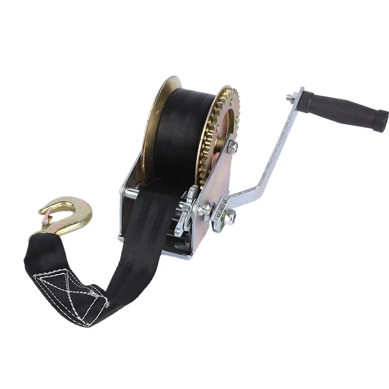 Hand Winch 2500 lbs Pulling Capacity Boat Trailer Winch Heavy Duty Rope Crank with10m Polyester Strap Hand Crank Winch