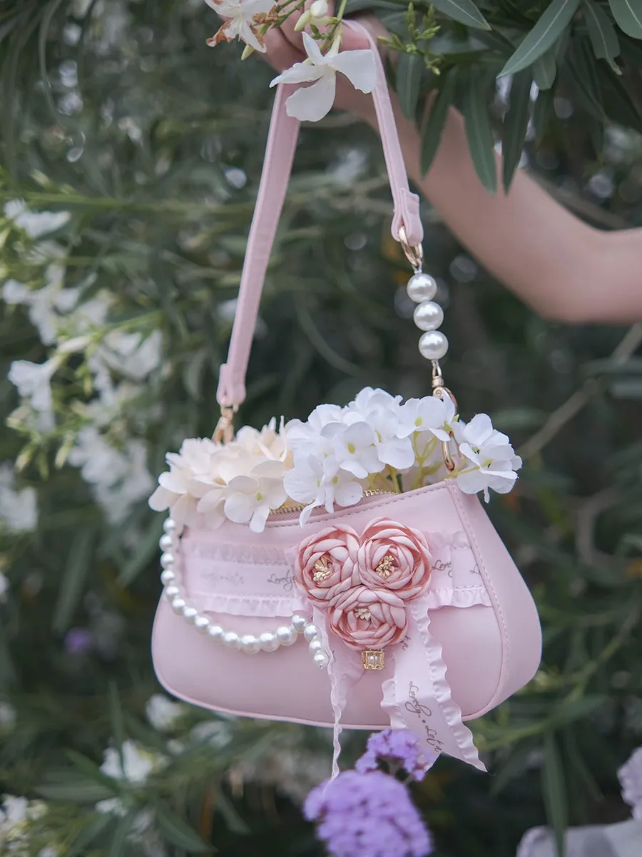 Japanese Original Lolita Bag Sweet Kawaii Flower Bead Chain Shoulder Bag Women Holiday Gift Travel Cosmetic Messenger Bag