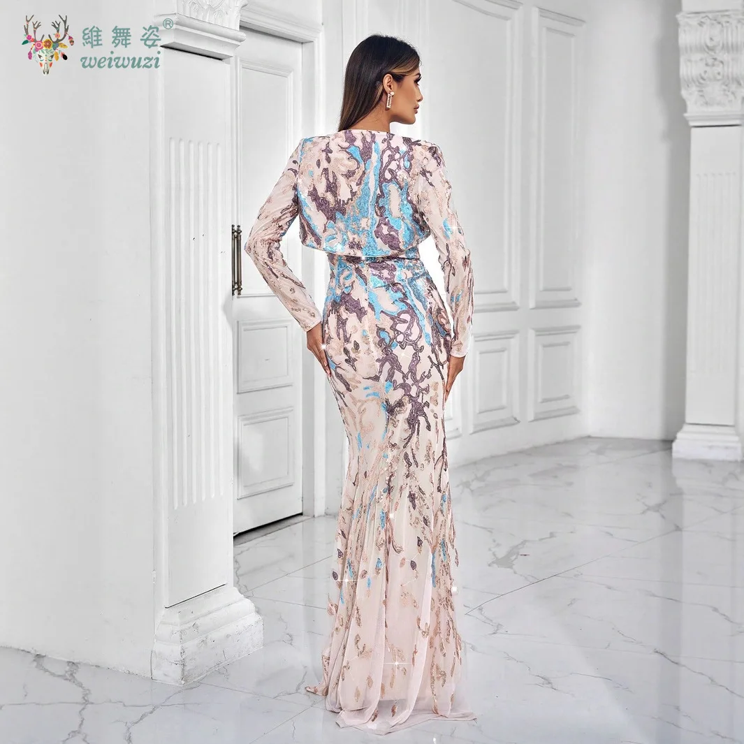 Autumn and Winter Evening Dress Set Exquisite Sequin Bead Embroidery Slim Fit Mermaid Slim Shoulder Strap Backless Evening Dress