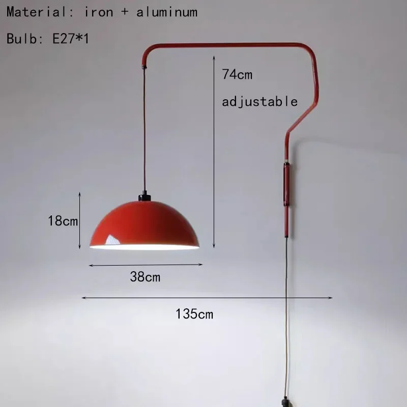 Vintage rode metalen wandlamp lange arm voor foyer slaapkamer leeslampen met E27 lamp nieuwe stijl verlichting blaker woondecoratie