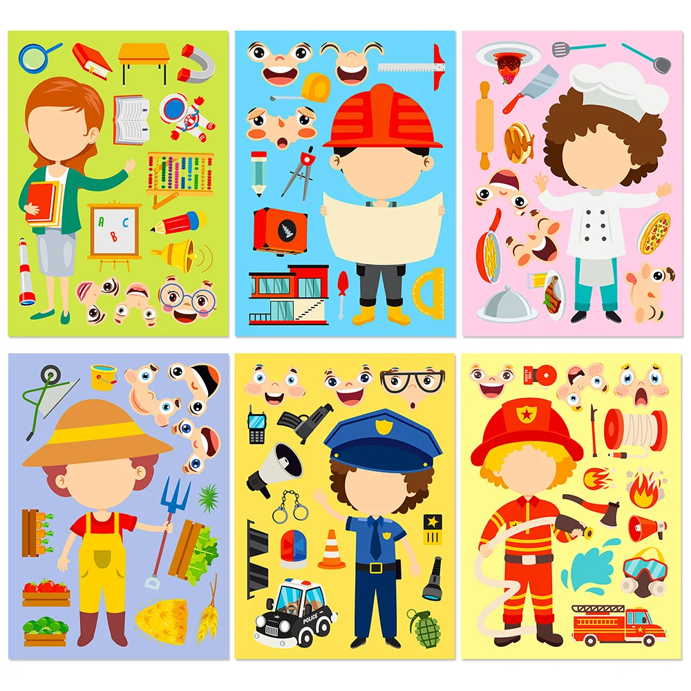 

6/12Sheets Professional Role Play Children Puzzle Stickers Games Make a Face Assemble Jigsaw Sticker Kid Education Toy Gifts