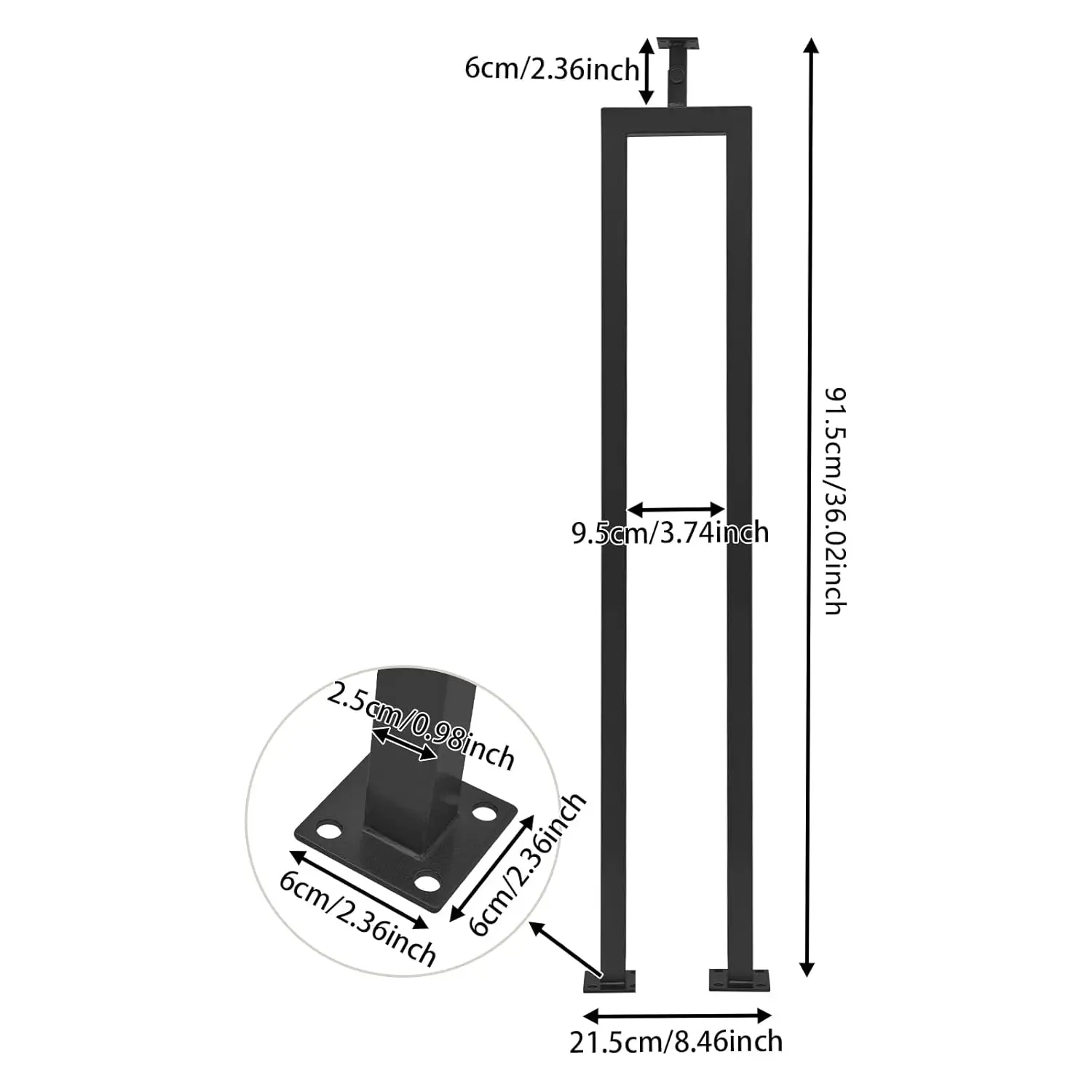 3 قطع من درابزين الدرج، درابزين سلالم على شكل حرف U مقاس 36 بوصة مع دعامة علوية قابلة للتعديل للدرج الداخلي (أسود) #2