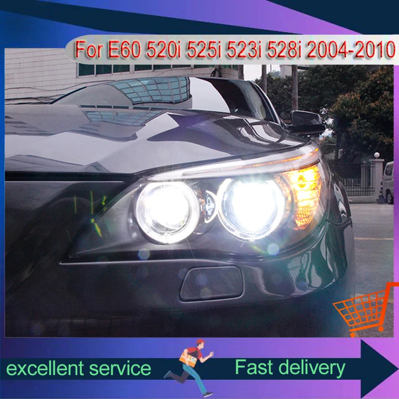 Headlights For BMW 5 Series E60 520i 525i 523i 528i 2004-2010 Car Assembly Upgrade Modification Angel Eye Lens Xenon Front Lamp