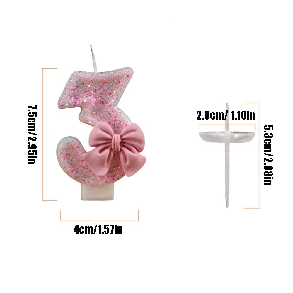 Cute Pink Bow 3D Number Cake Candles for Birthday Party Decorations Birthday Decoration Cake Decorating Tools