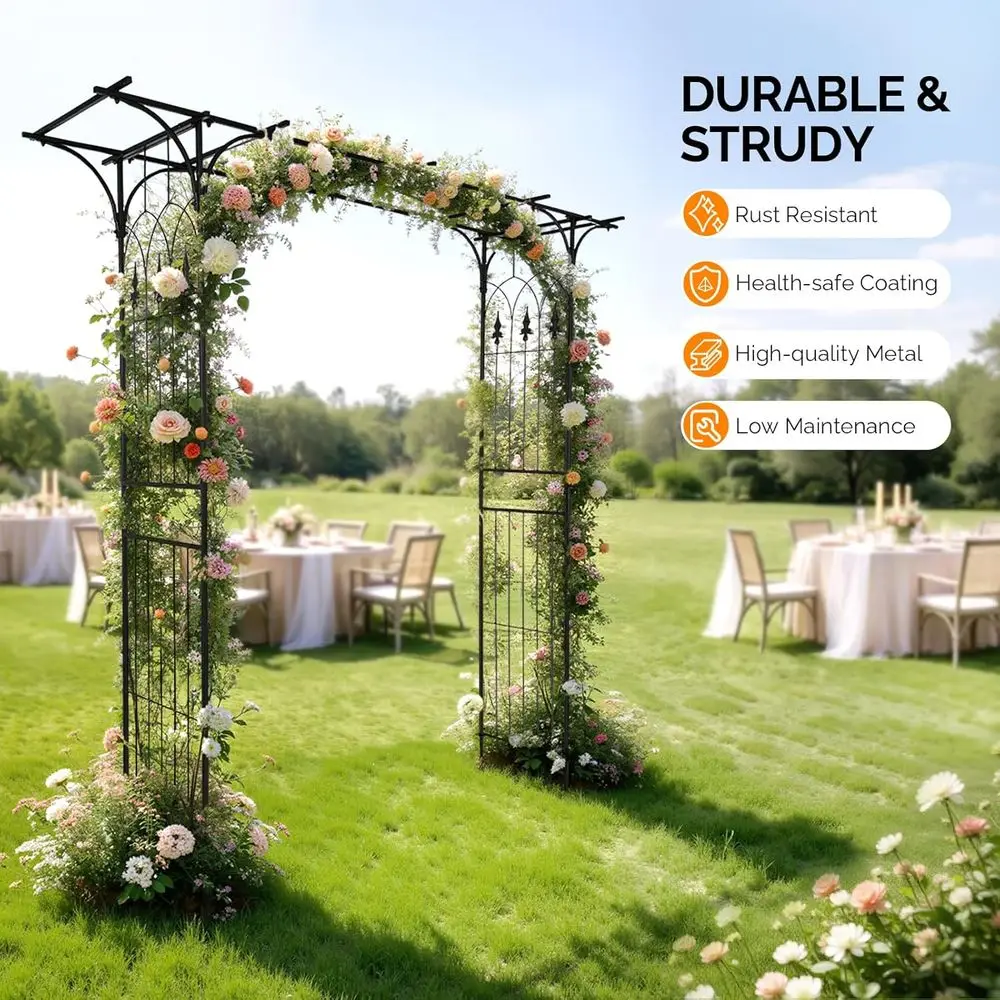 Black Steel Garden Arbor for Weddings and Outdoor Parties, Perfect for Plant Climbing and Lawn Decor