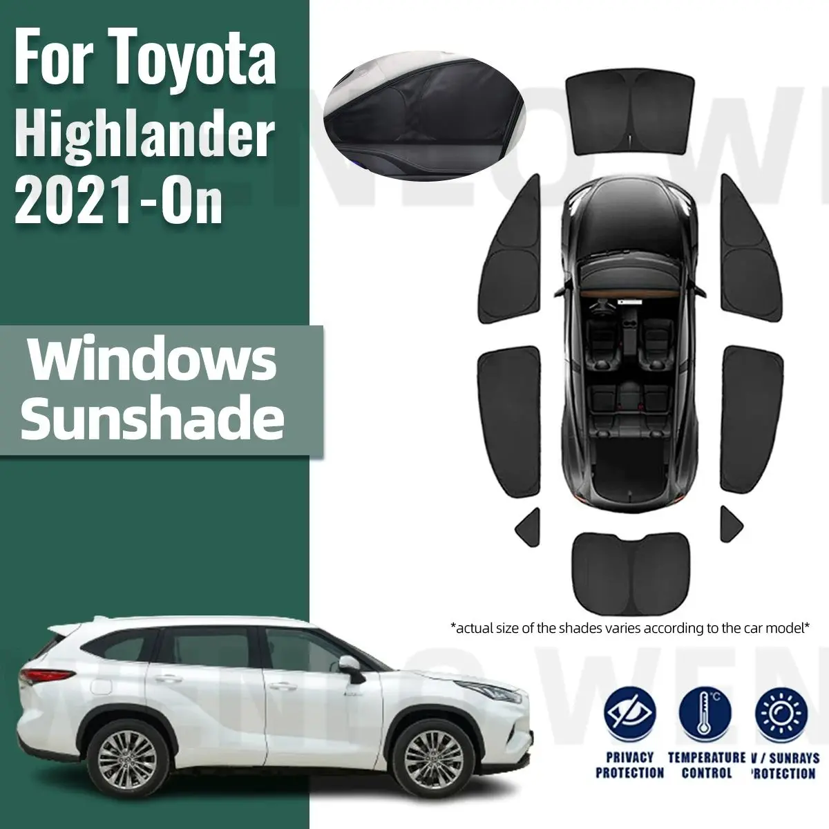 

For Toyota Highlander 2021 2022 2023 2024 Full Cover Car Sunshade Visor Front Rear Windshield Curtain Side Window Sun Shade