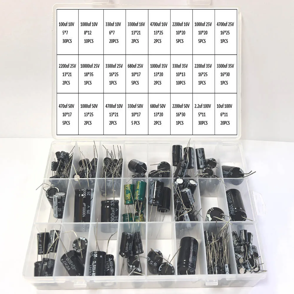 2.2UF-10000UF 10V100UF-100V10UF 24Values Aluminum Electrolytic Capacitors Assorted Kit