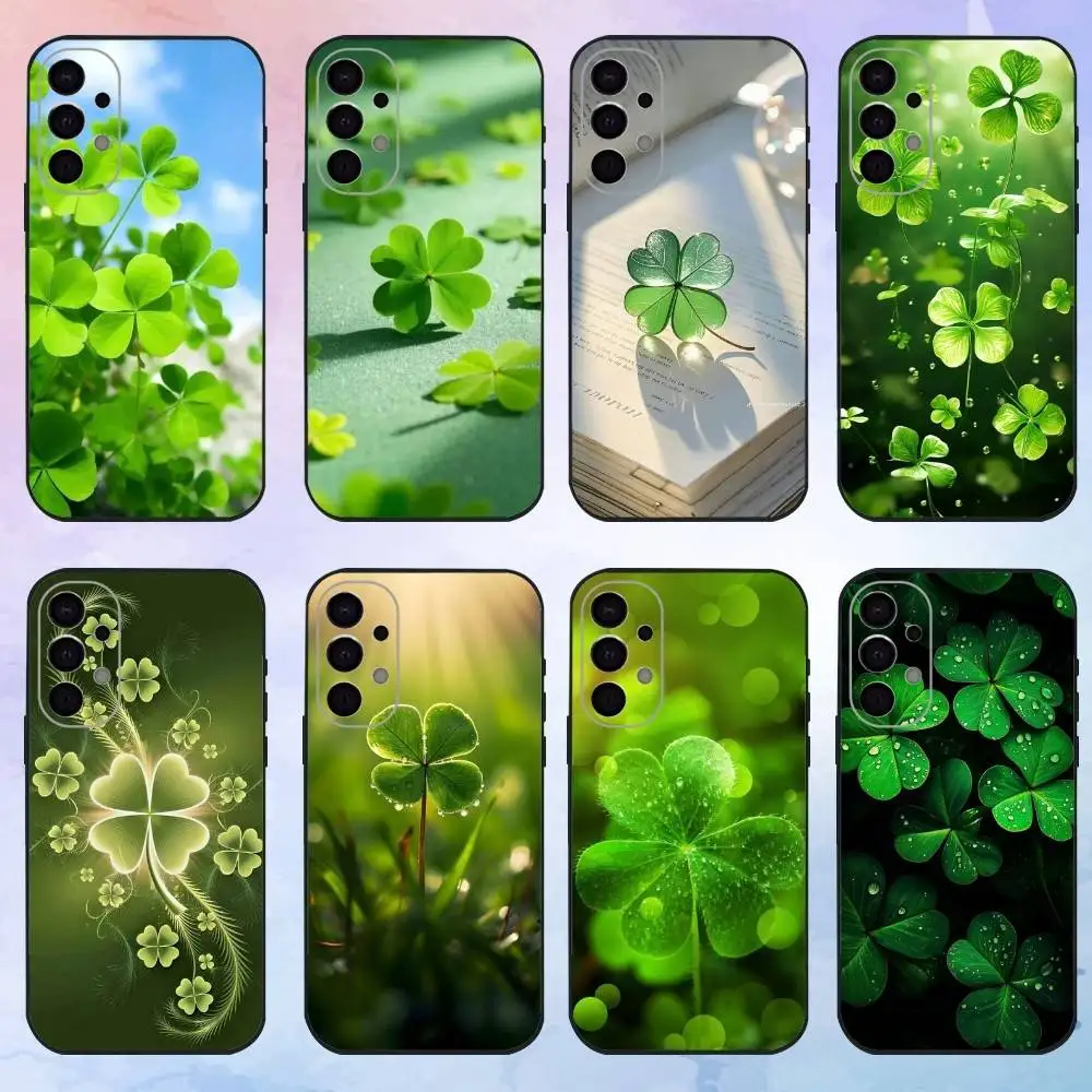 

Lucky Four Leaf Clover Phone Case For Samsung S24,21,22,23,30,20,24,25,30plus5G，Black soft silicone case