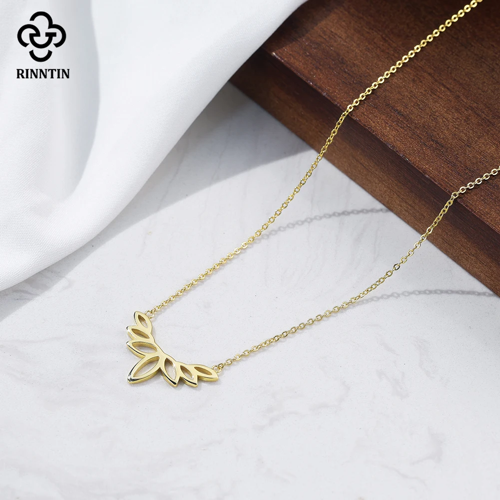 

Rinntin Vintage Half Flower Choker Chain Women 925 Sterling Silver Hollow Design Pendant Clavicle Sweater Chain Jewelry GAN16