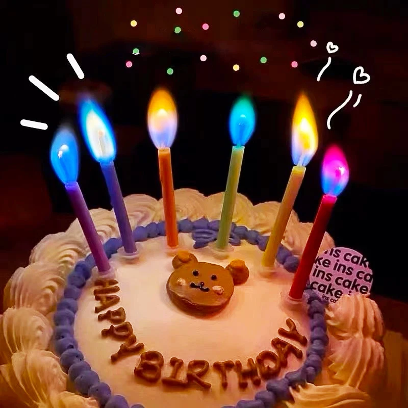 Heißer Verkauf Bunte Flamme Geburtstagskerzen Regenbogen Kuchen Zubehör Party Fotografie Requisiten Dekoration Bunte Kerzen