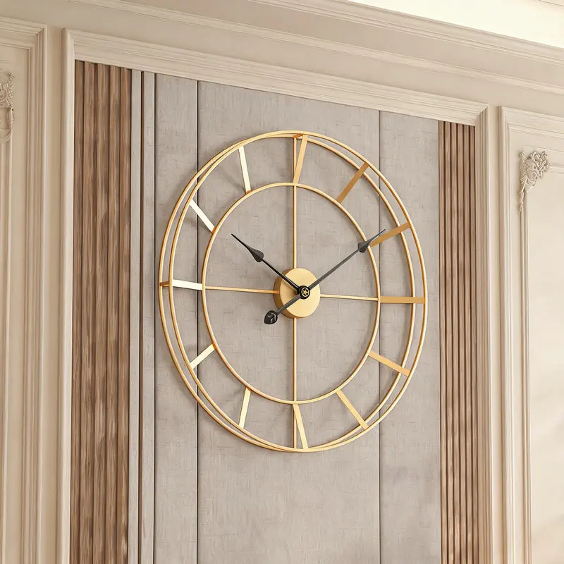 Luxury Iron Wall Clock Modern Sleek Decorative Timepiece for Living Room Geometric Wall Art Clock Home Decoration Trendy Clock