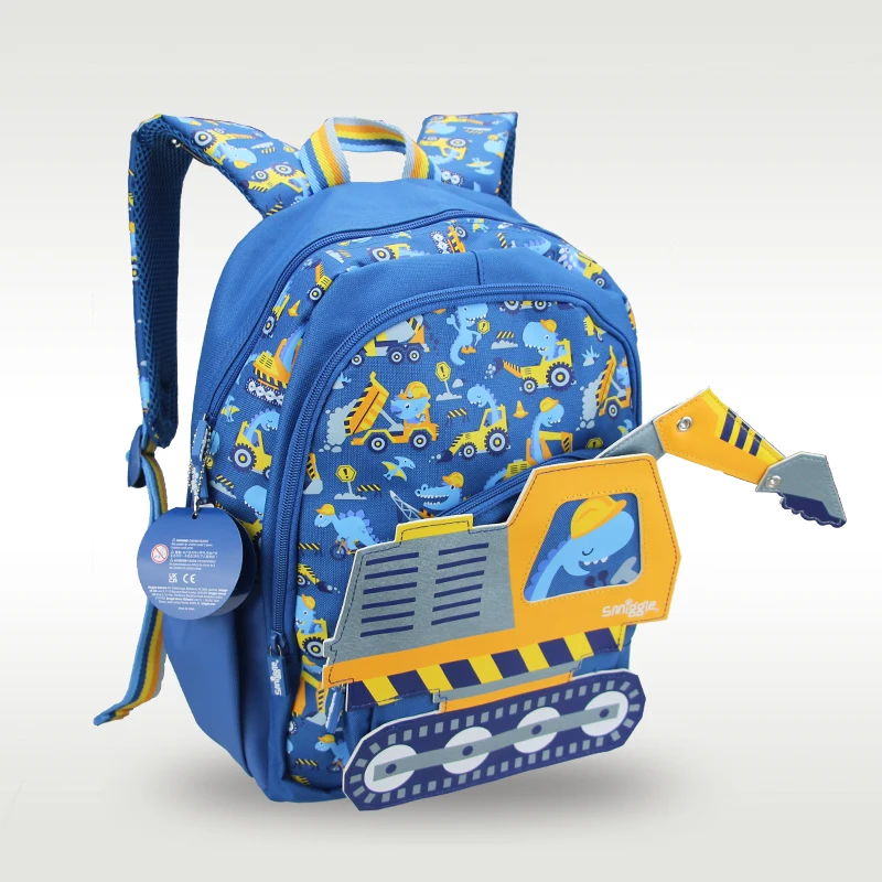 Australia Smiggle original children's schoolbag boy cool backpack blue construction car schoolbag 4-7 years old 14 inches