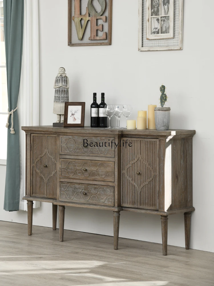 

American white oak carved locker living room side cabinet