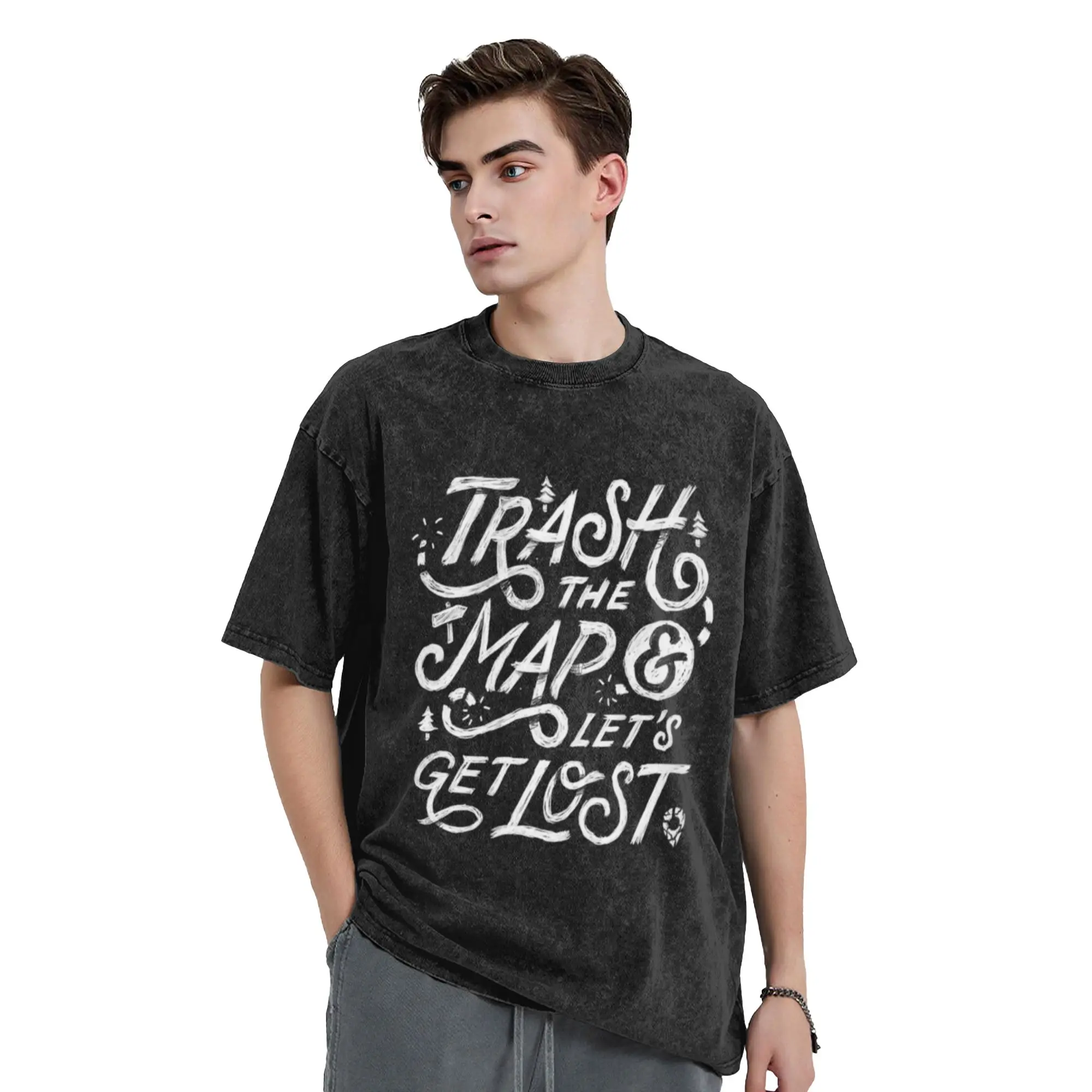 Trash the Map   Let s Get Lost - Travel Adventure Design (white)  Unique Trendy A Vintage Oversized Cotton Unisex T-Shirts