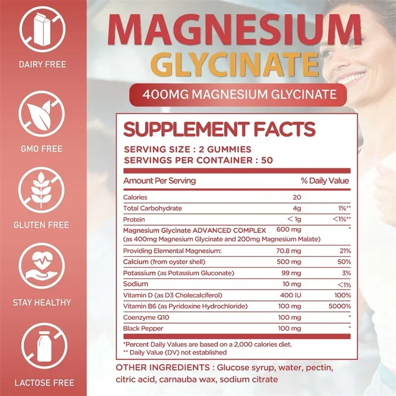 Magnesium Glycinate Gummies - Improve Cardiovascular Health, Reduce Stress, and Promote Healthy Sleep