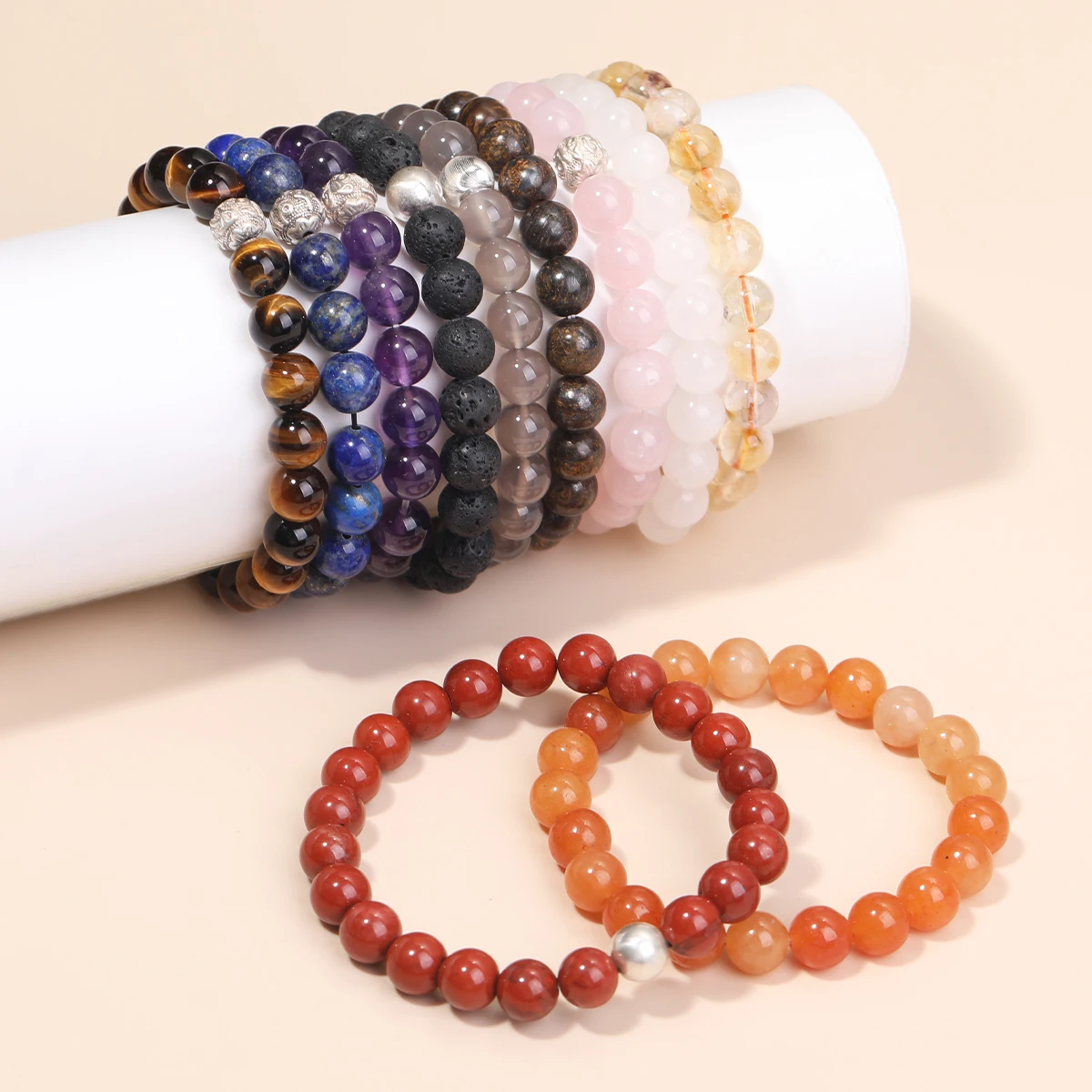 925 فضة سبحة صلاة الحجر الطبيعي حبة سوار جمشت الأبيض كريستال الحجر البركاني الروحي شفاء مجوهرات Gif