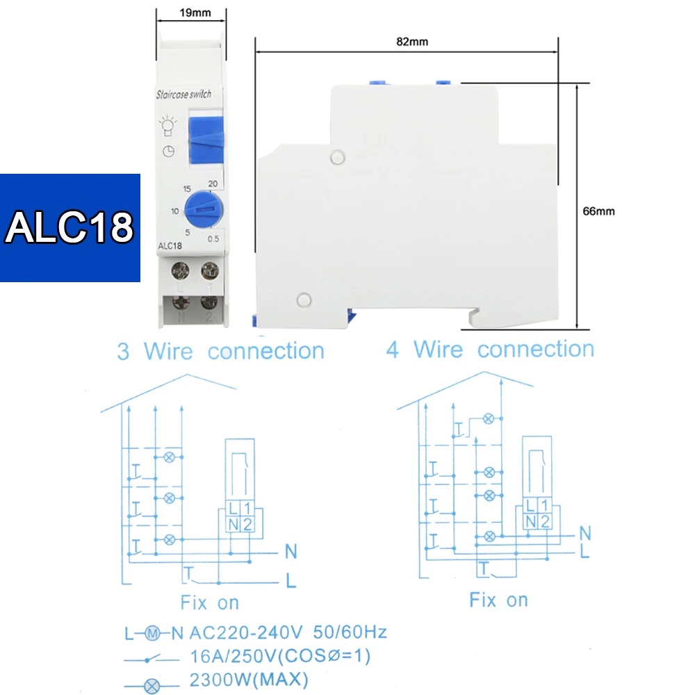 1pc DIN Rail Timer Switch for Staircase Lighting Controller ALST8 7Mins /ALC18 20 Minutes 220VAC Staircase Lighting Timer Switch