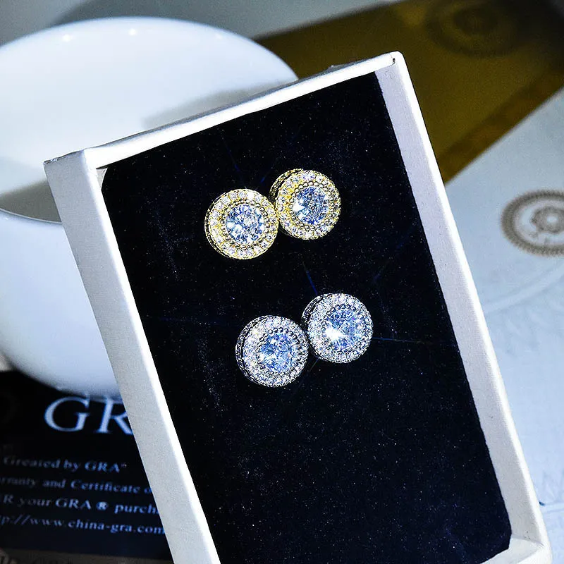 

Classic Round Glitter White Zircon Stud Earrings 925 Stamp Pack Set Eight Hearts and Arrows Earrings Women's Party Birthday Gift