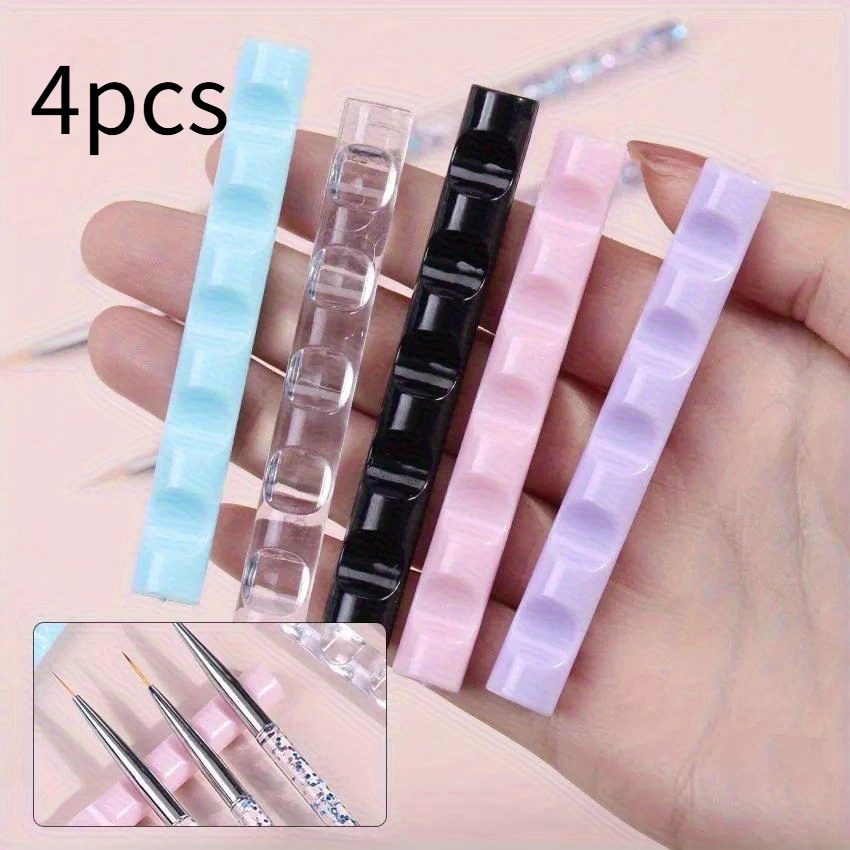 [5-slot Acrylic Pen Rest Holder] 4pcs 5-slot Acrylic Pen Rest, Nail Brush Rack, Painting Pen Rest Holder