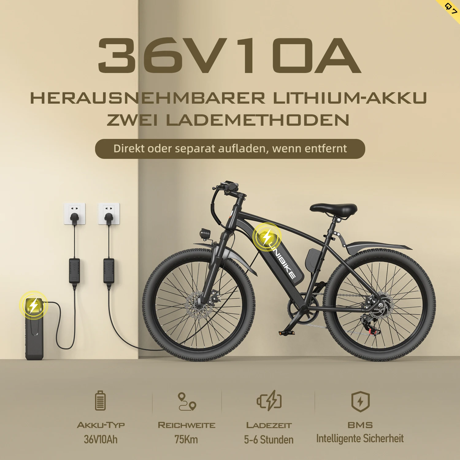 UNIBIKE Q7 الكبار الجبلية E-الدراجة 250 واط موتور 36V10Ah بطارية الحضرية التنقل دراجة كهربائية 26*1.95 الإطارات على الطرق الوعرة دراجة كهربائية #4
