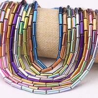 25PCS Long Straight Tube Cylinders Silvery Color Plated Hematite 13x4mm Loose Beads Spacers For Jewelry DIY Necklace Bracelet