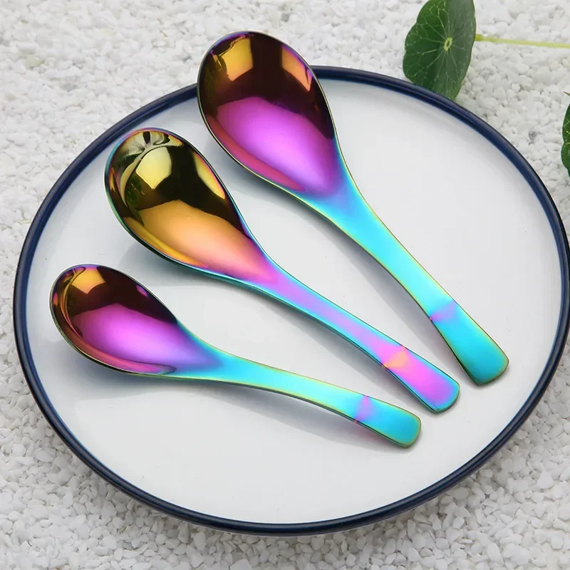 Japanese Soup Spoon Kitchen Cooking Utensil Tools Creative Milk Stirring Dessert Spoon Stainless Steel Tableware Dinner Spoons